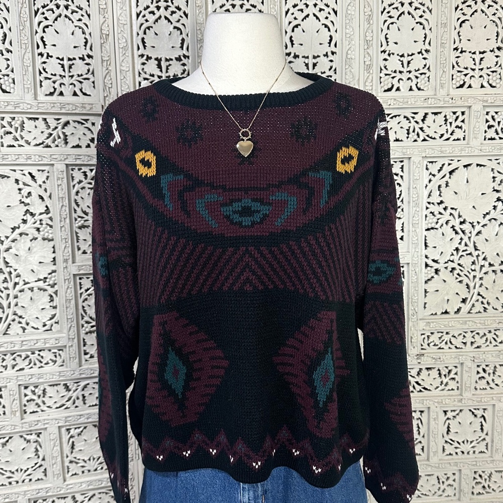 Vintage Paris Sport Club‎ Nordic Geometric Sweater Sz Medium